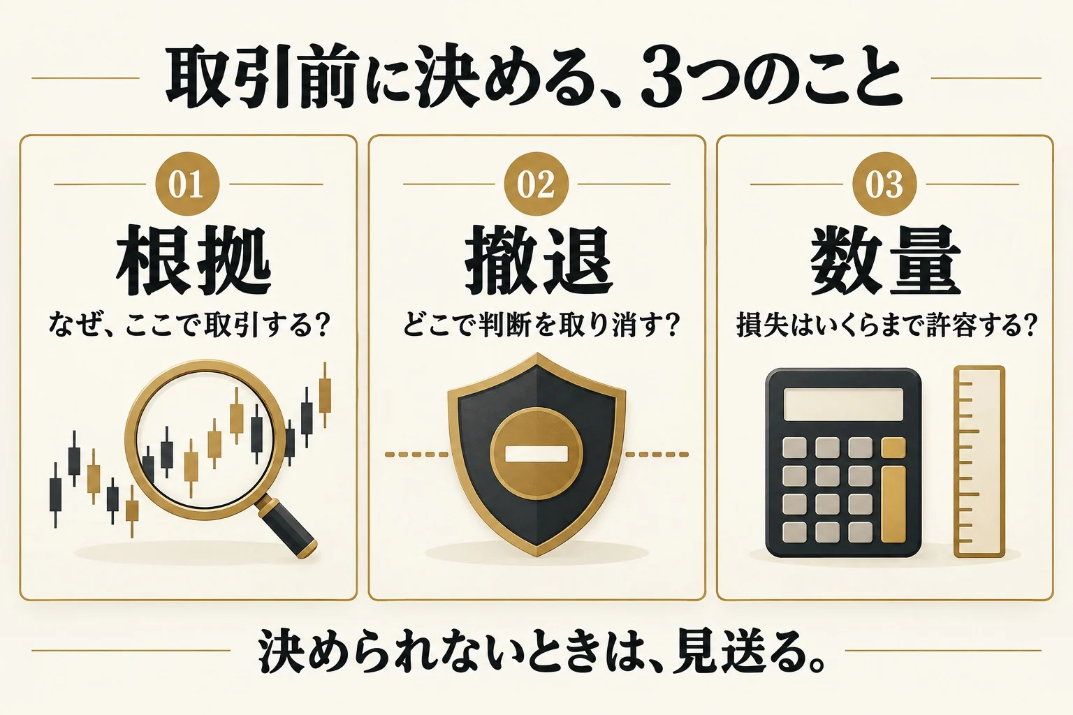 損失額、損切り位置、取引量を取引前に決める資金管理の図