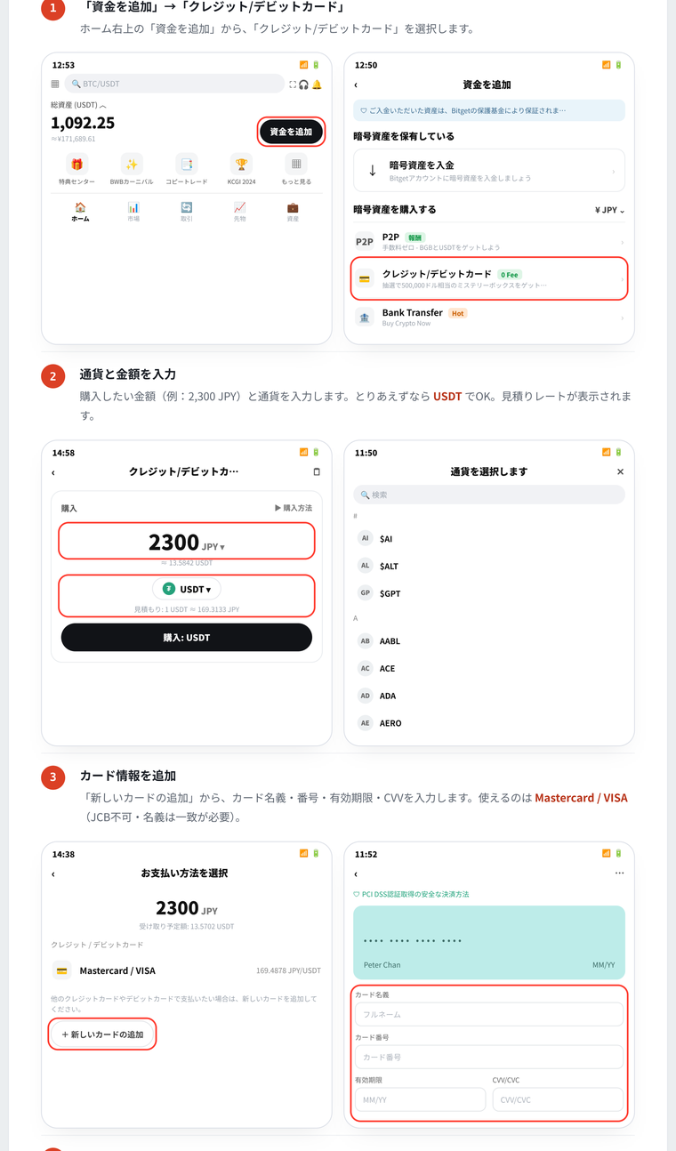 Bitget クレジットカードで購入する手順1
