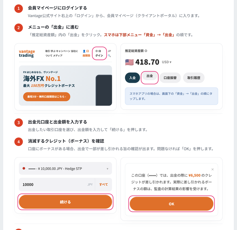 Vantage 出金 STEP1〜3