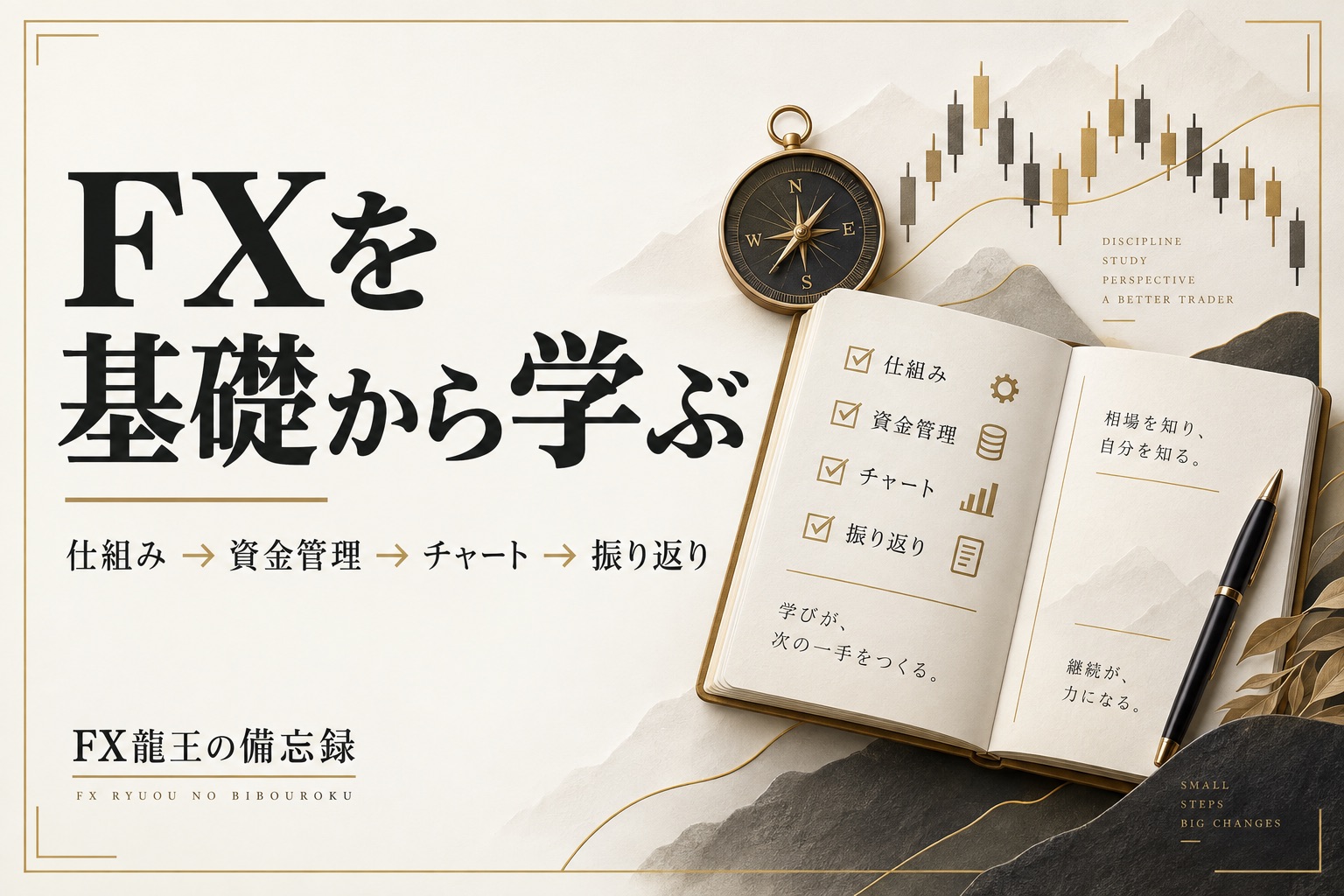 FXを基礎から学ぶ。仕組み、資金管理、チャート、振り返りの順に学習するガイド